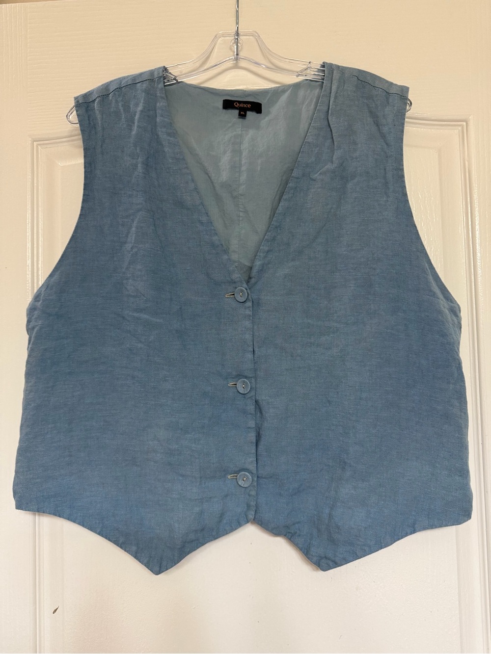 Quince Women's Blue Linen Button Front Vest XL